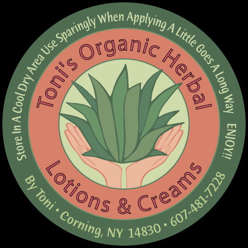 Toni's Organic Herbal Lotions and Creams Label